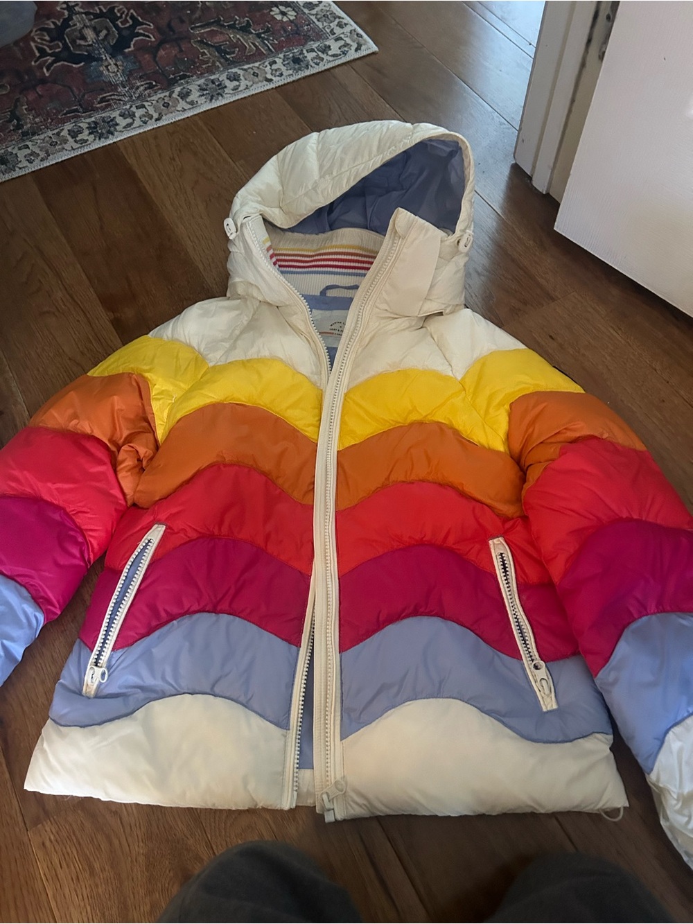 Marine Layer White Rainbow Chevron Puffer Jacket